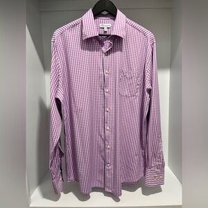 Peter Millar Summer Comfort Button Down Performance purple plaid Shirt Large